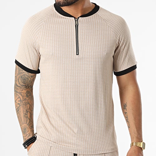 Ensemble Tee Shirt Col Zippé Short Jogging C5845-C8153 Beige