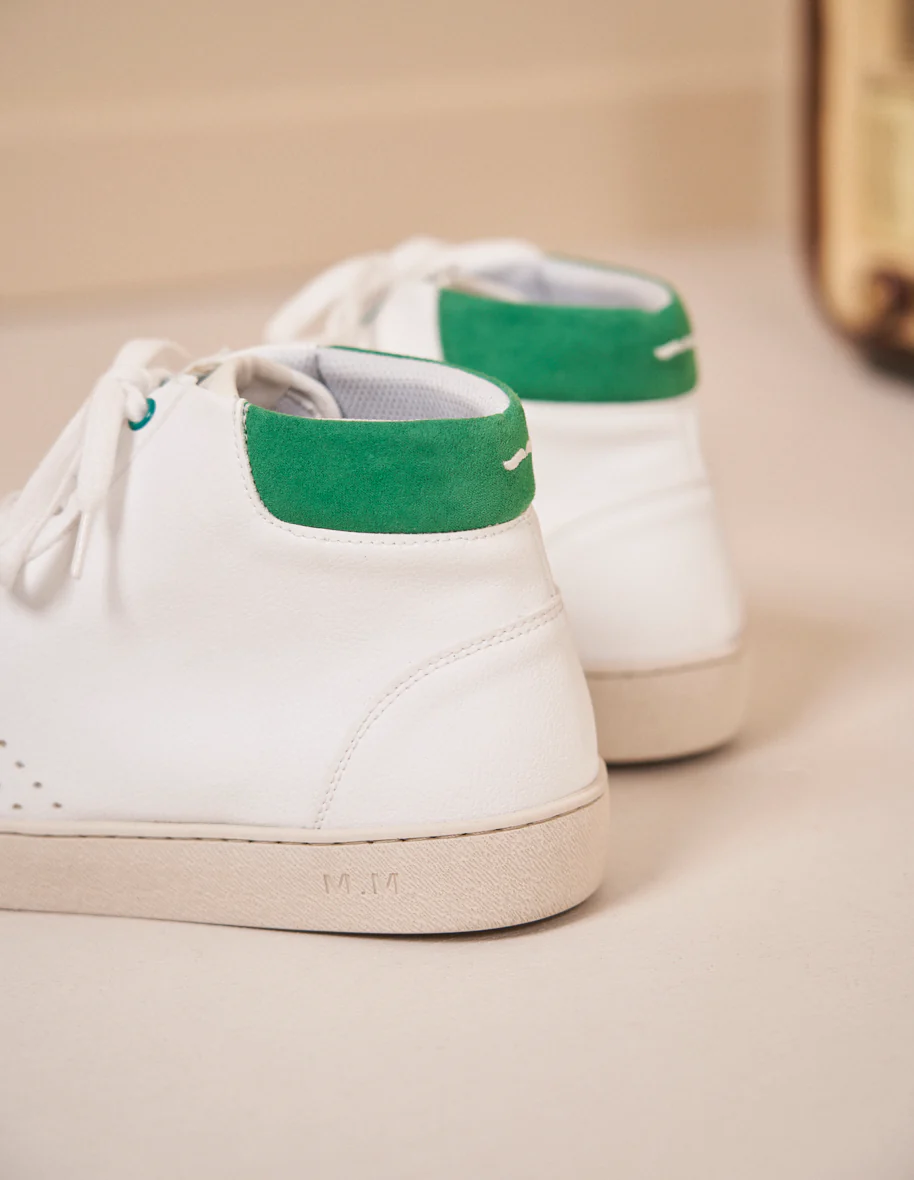 Baskets montantes Alexis - Cuir et suède vegan blanc et vert