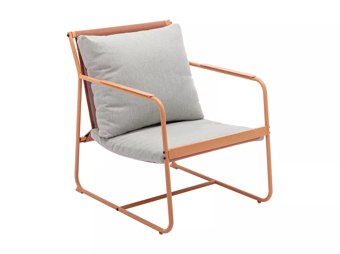Salon de jardin en acier : 1 canapé 2 places, 2 fauteuils et 2 tables basses - Orange et coussins gris - LASIMO de MYLIA
