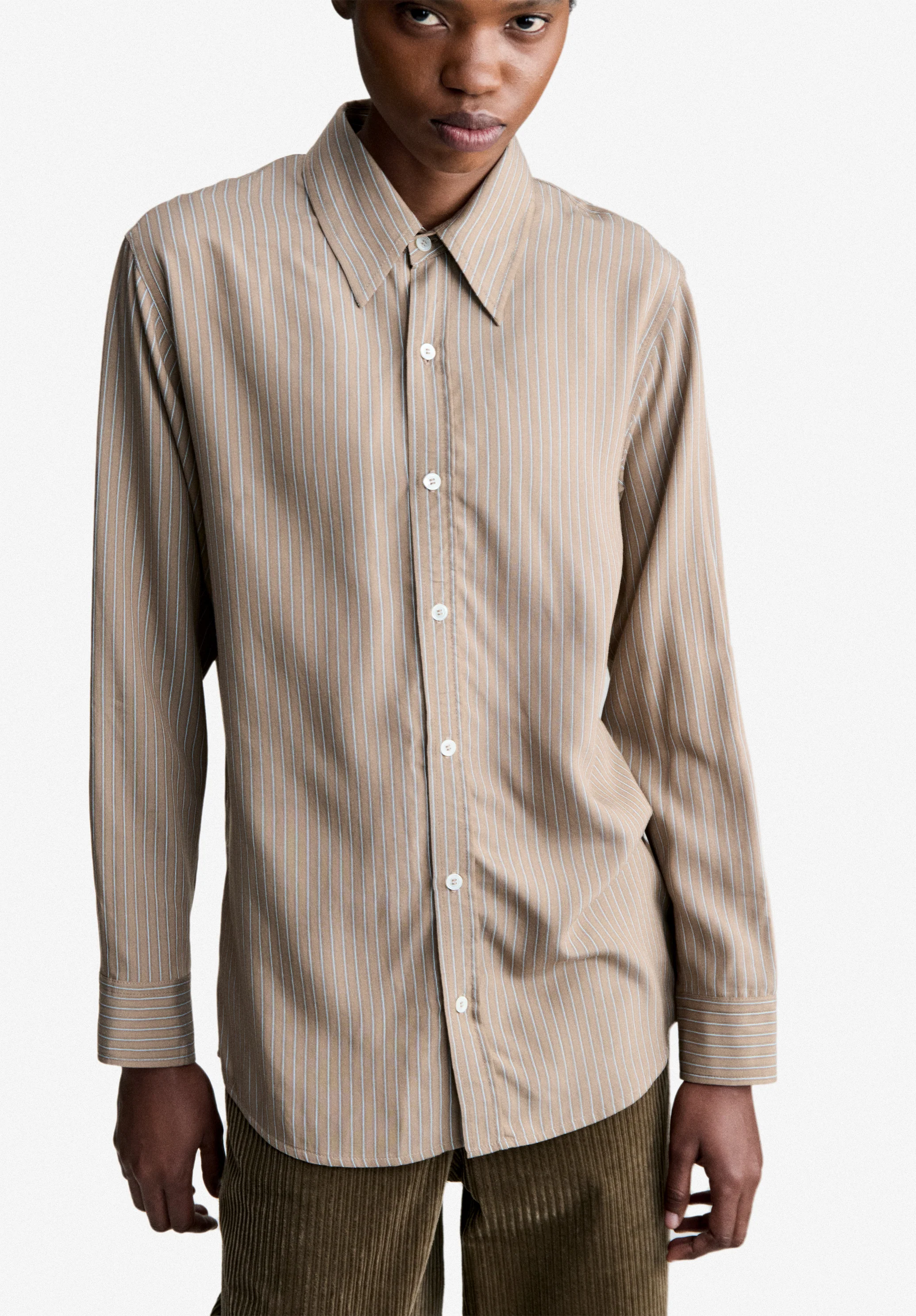 Chemise fluide marron à rayures - Marron glace