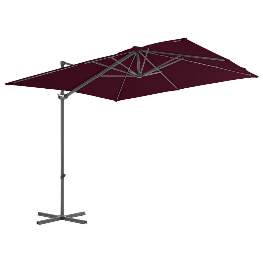 Parasol déporté avec mât en acier 250 x 250 cm rouge bordeaux