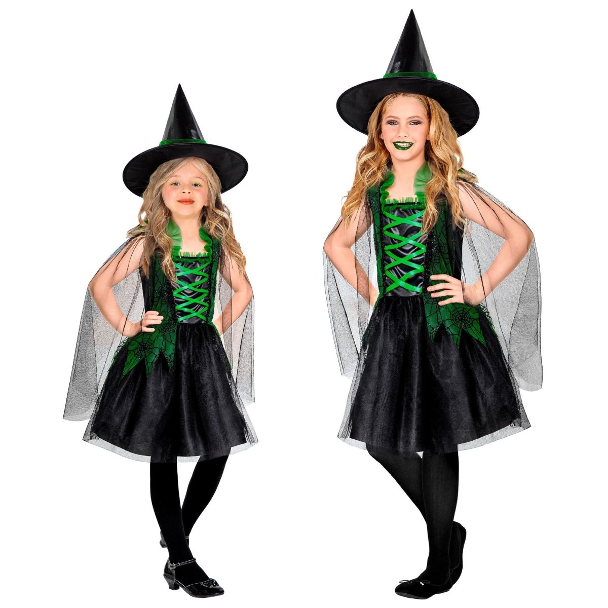 Halloween Jurk Zwart Groen Meisje Heks 2 delig