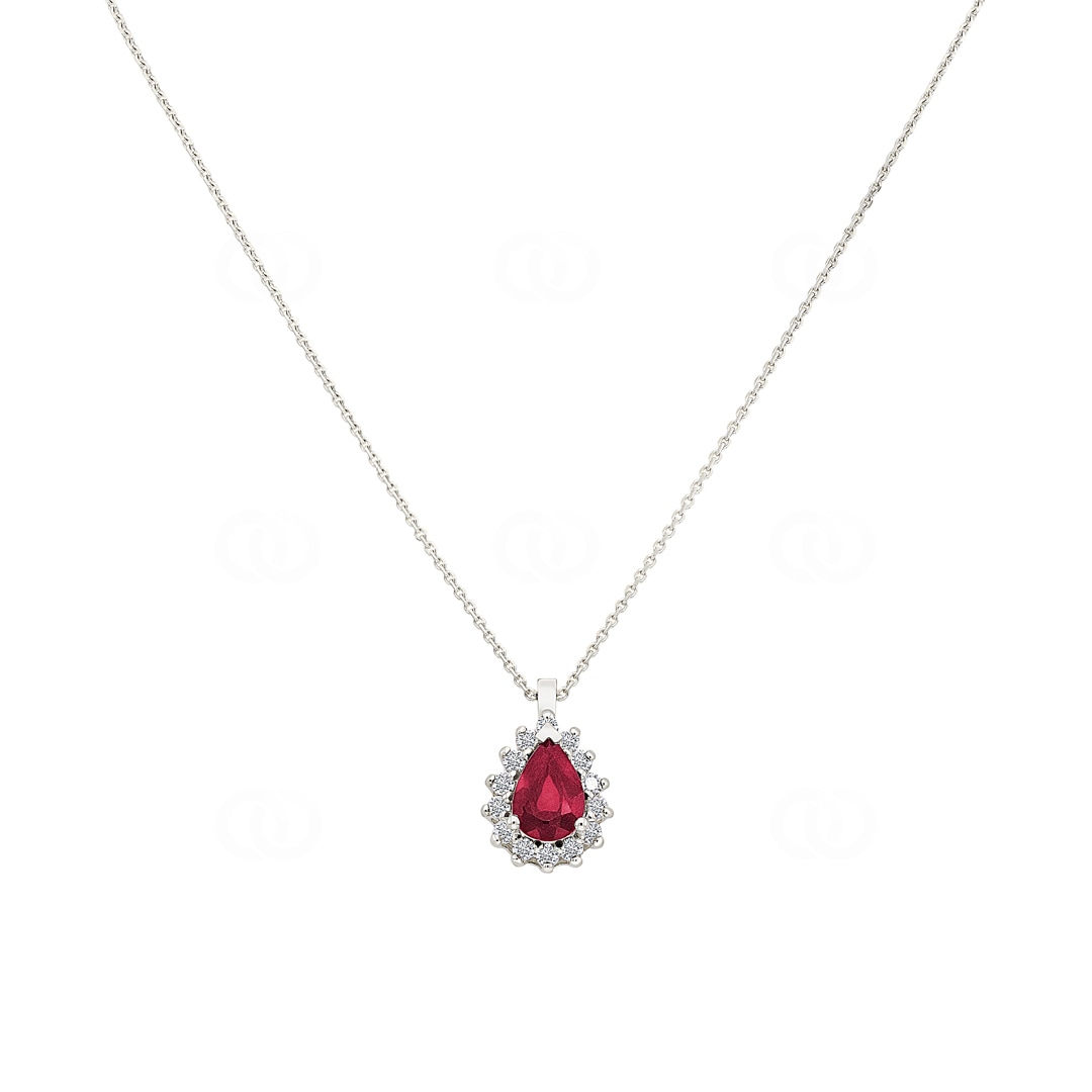 Collier 750/18 K Weissgold mit Diamanten 0.11 ct H/si & Rubin