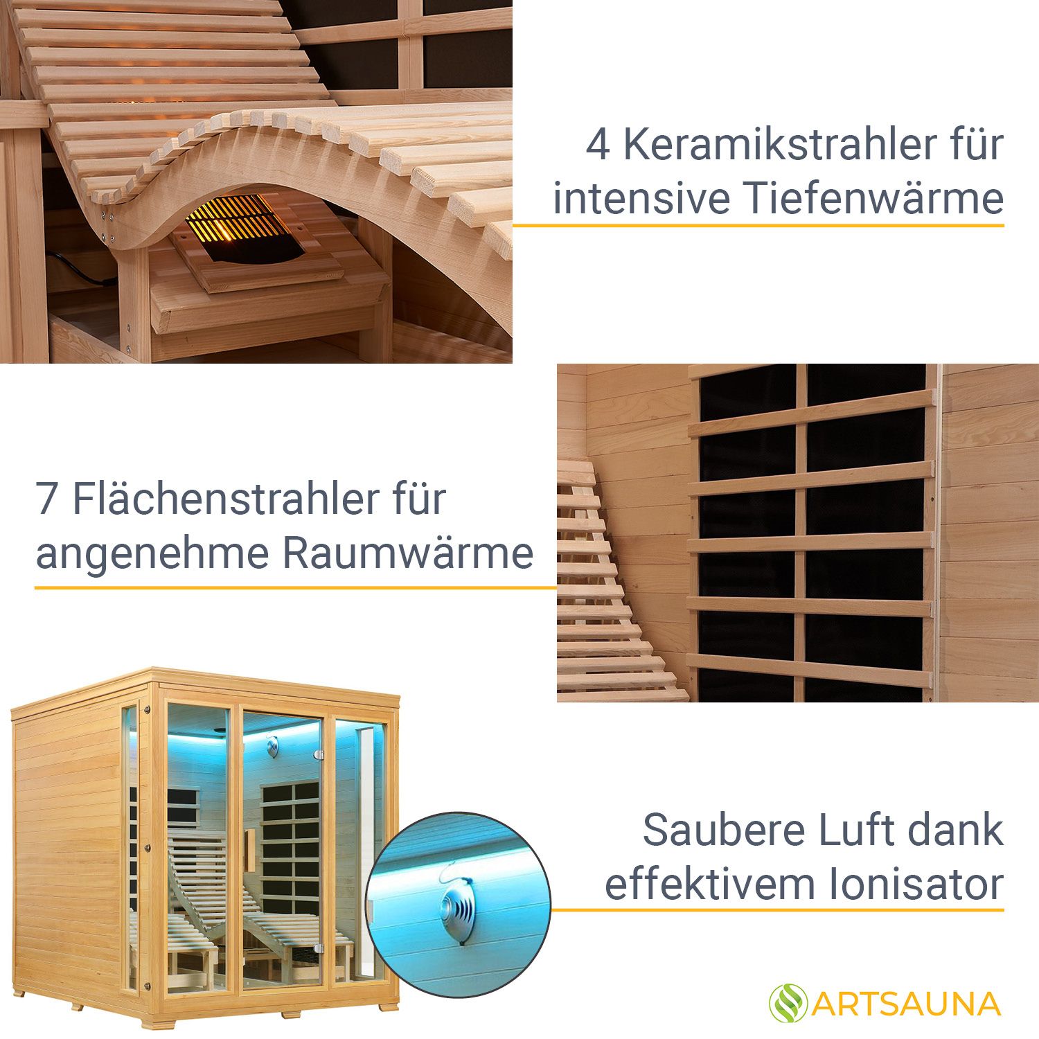 Artsauna Infrarotkabine Wärmekabine Billund Flächenstrahler & Hemlockholz