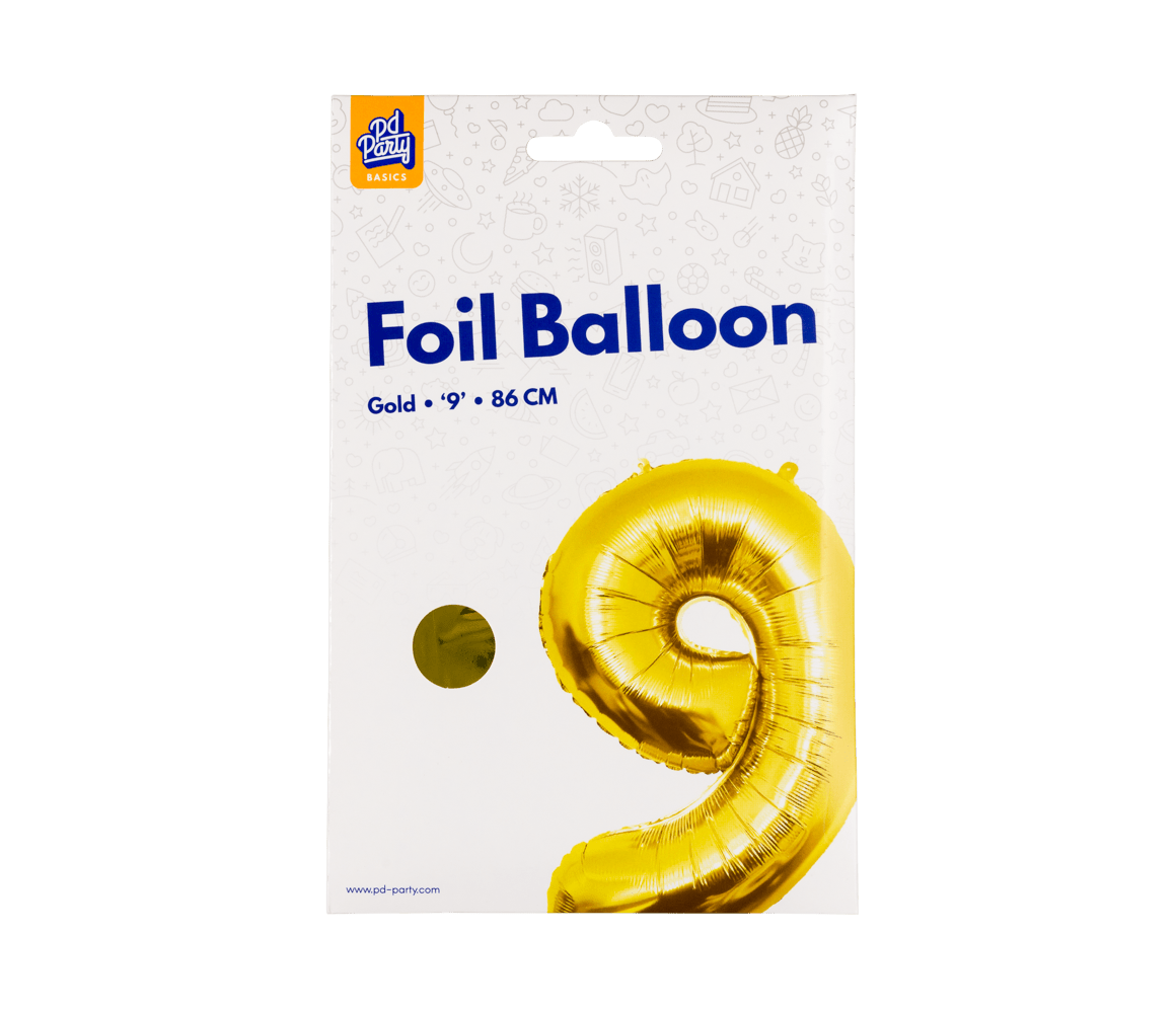 9 Jaar Cijfer Ballon Goud Leeg 86cm