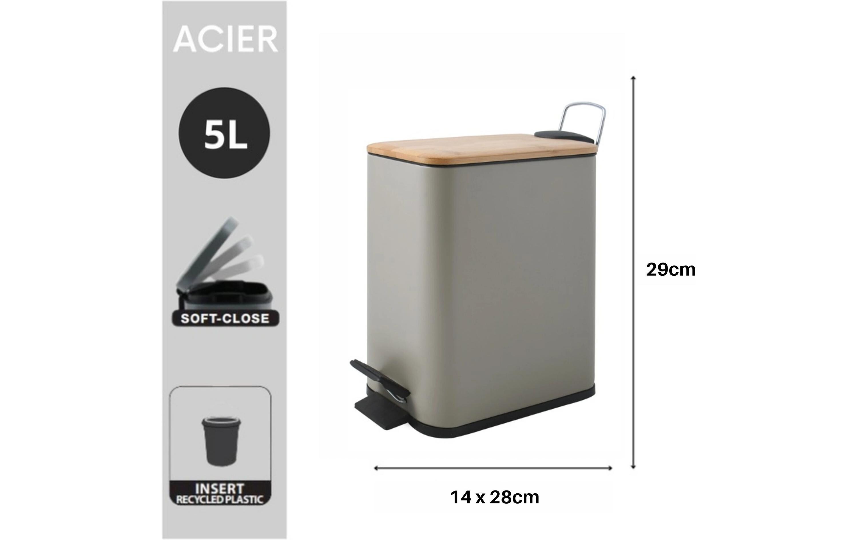 Treteimer Erik 5 l, TaupeKosmetikeimer mit Soft-Close und Inneneimer