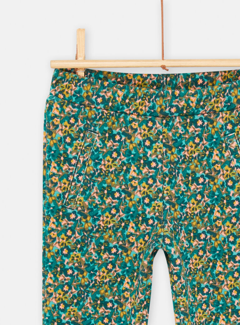 Pantalon bleu paon à imprimé fleuri pour fille