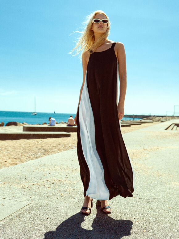 Vestido Maxi Color Block - Preto