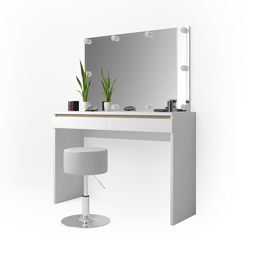 Vicco Schminktisch Emma Frisiertisch Frisierkommode Kommode Weiß Sonoma inklusive Spiegel, Hocker und LED-Lichterkette