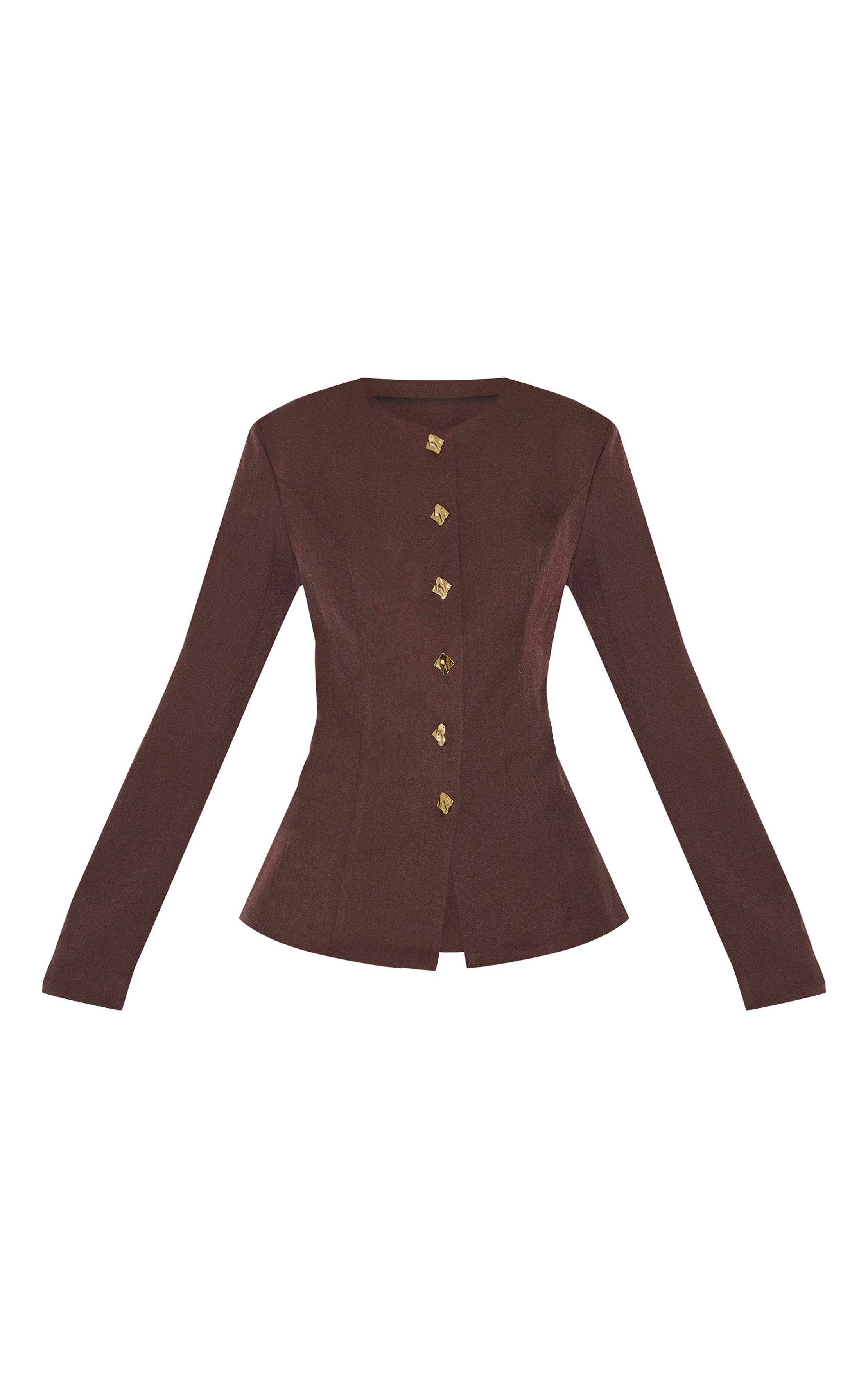 Deep Chocolate Blazer Chocolat À Taille Cintrée Et Finitions Dorées