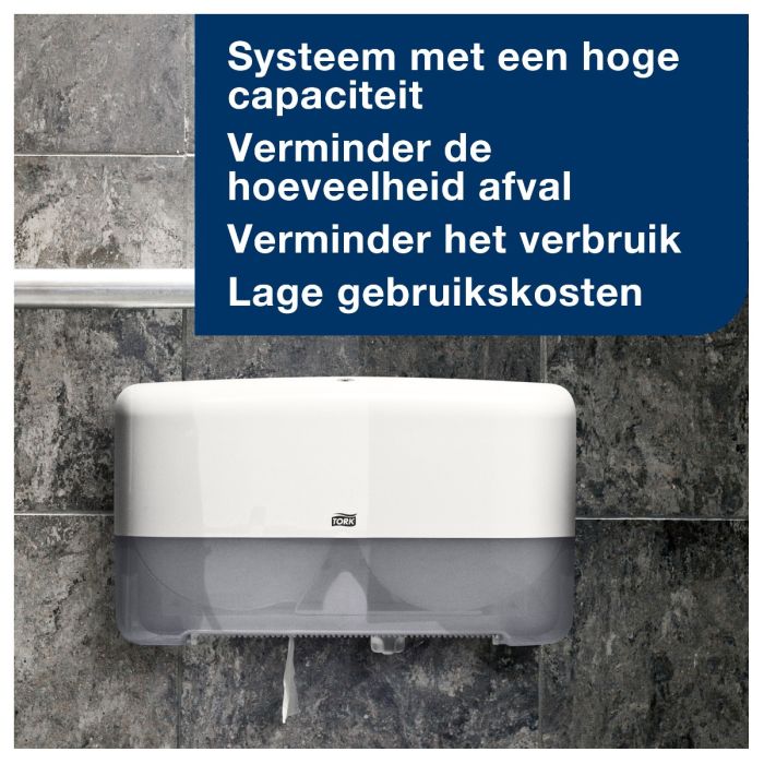 Tork 555500 Dispenser voor mini jumbo wc rol houder toiletpapier Twin Wit T2 Gesloten Elevation Lijn (555500)