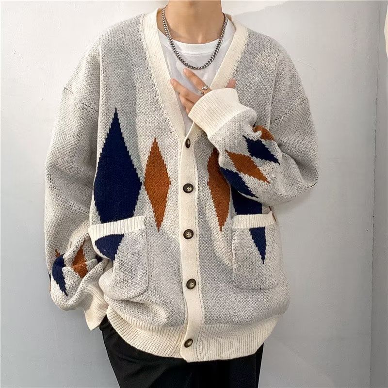 DuckleBeam - V-hals cardigan met ruitenprint en knoopjes