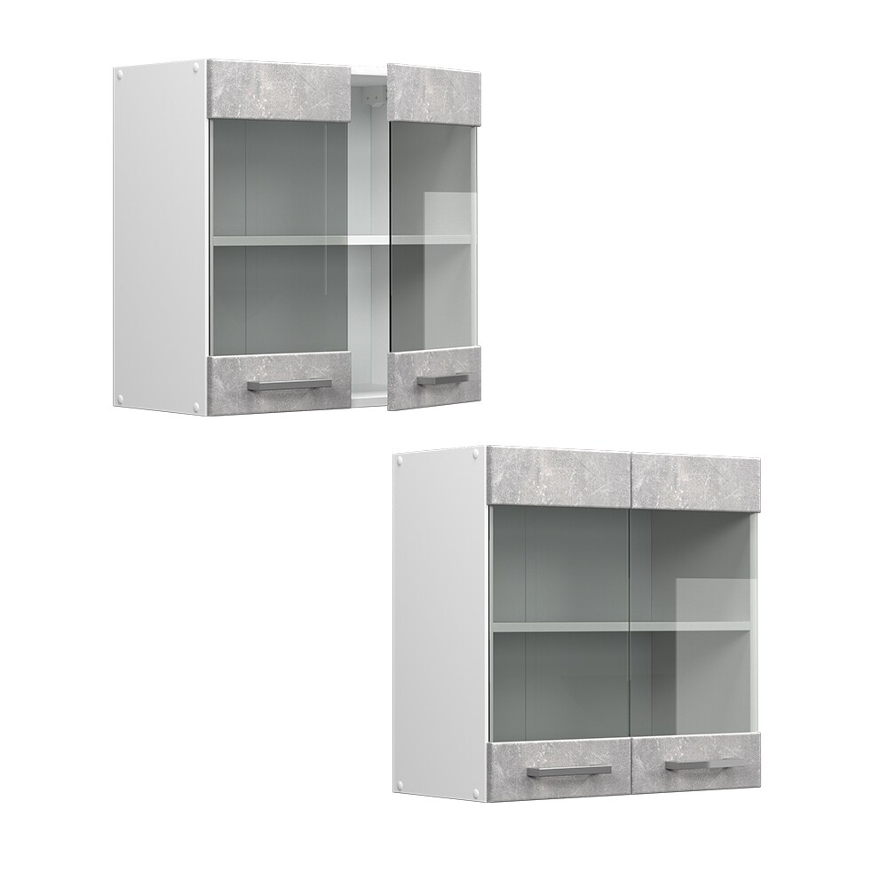 Vicco Hängeglasschrank Küchenschrank Küchenzeile R-Line 60 cm Weiß Beton Tür Fächer