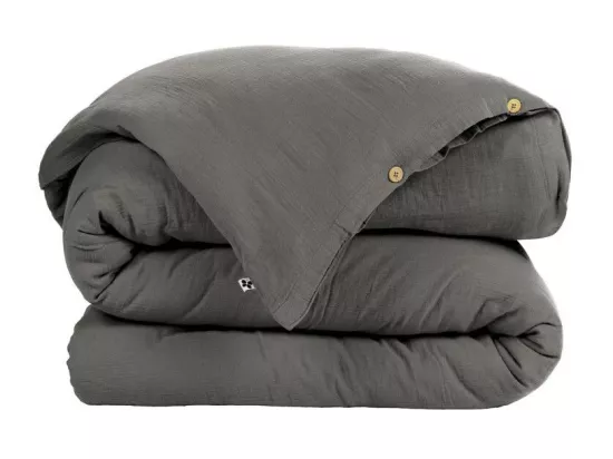OUREA - Housse de Couette 240x240cm Gaze de Coton Granit