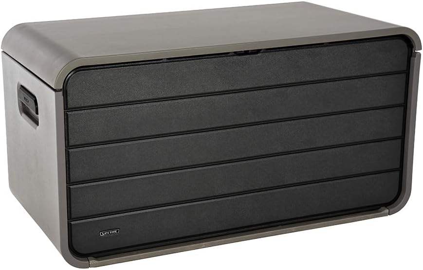 LIFETIME Gartenbox Space XL | 625 L | Grau | Kissenbox & Auflagenbox | mit Gasdruckfeder | Schlossvorrichtung | HDPE Kunststoff | Tragegriffe | wetterfest & UV-beständig