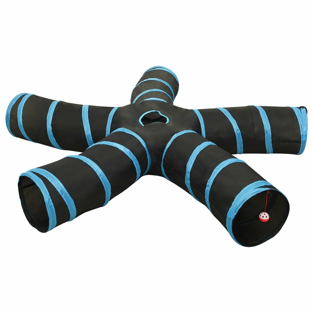 Tunnel pour chats à 5 voies noir et bleu 25 cm polyester