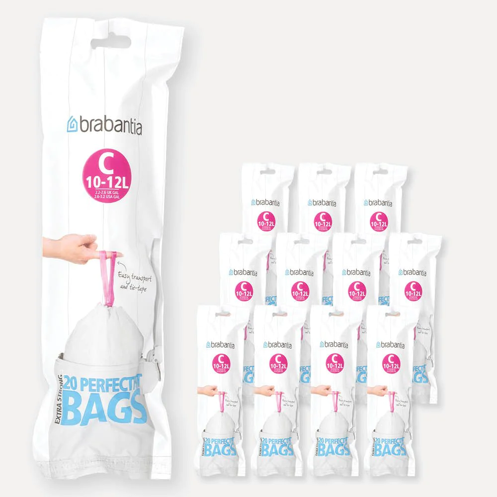 Lot de 12 rouleaux de 20 sacs poubelle 10/12 l blanc code C (dont 1 of