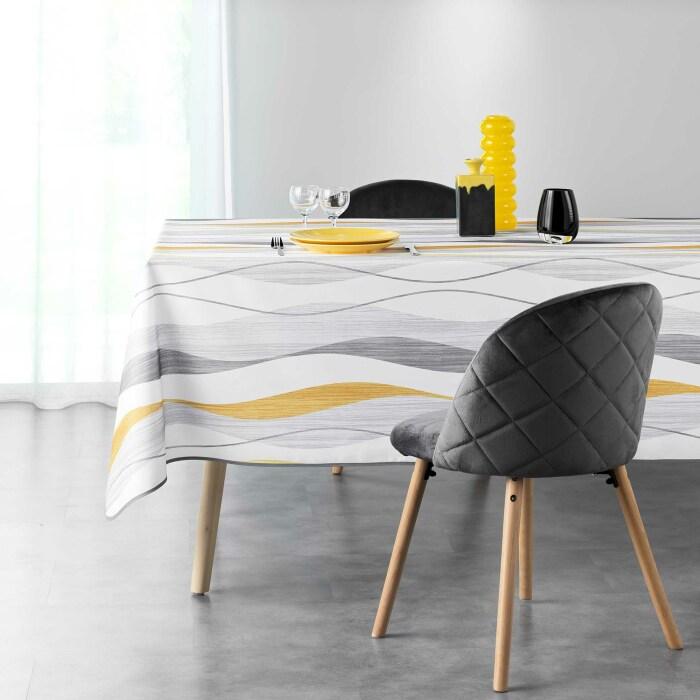 NAPPE RECTANGLE 150X240CM POLYESTER IMP ONDULYS BLANC JAUNE