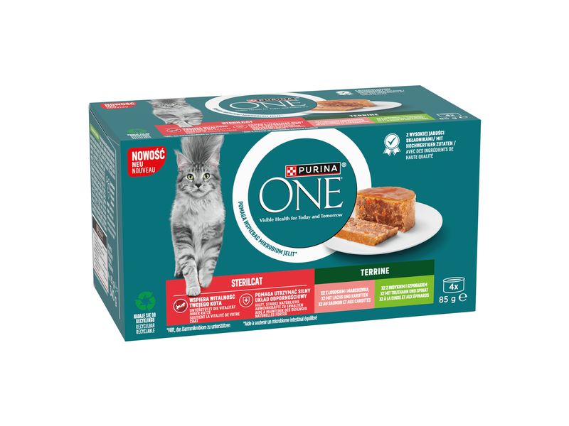 Purina ONE Nassfutter Sterilcat Terrine mit Lachs und Truth Alleinfuttermittel für ausgewachsene kastrierte Katzen