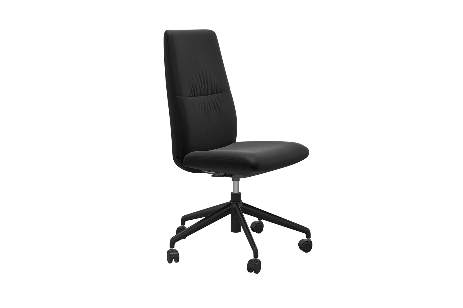Mint kontorstol Høy stol i hud Paloma Black uten arm og med matt sort understell
