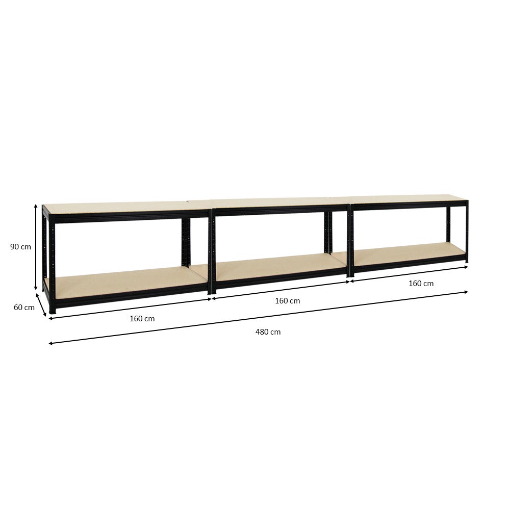 PROREGAL Mega Deal 3x In hoogte verstelbare werkbank Dino HxBxD 90 x 160 x 60 cm Draagvermogen 600 kg Zwart
