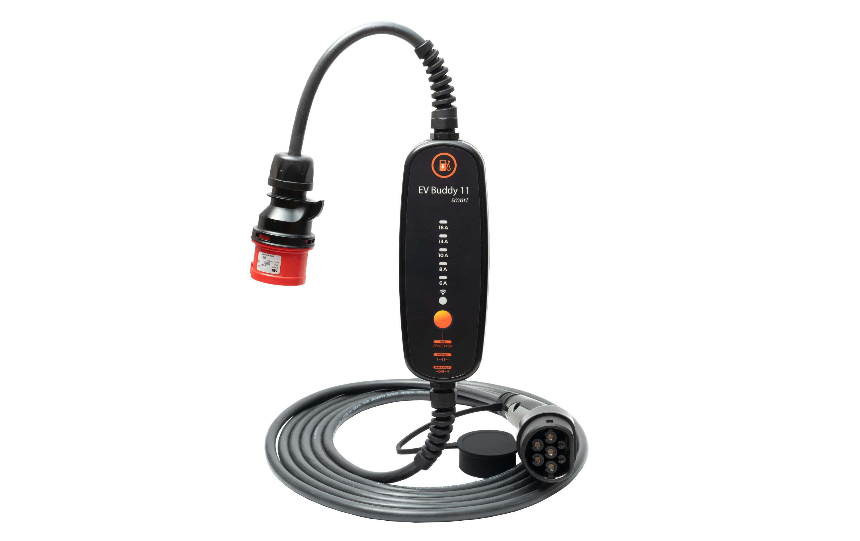 Mobiler Lader EV Buddy Smart – 11 kW 10 m Typ 2<br>Intelligentes, mobiles Ladegerät mit CEE16-5 Stecker und App-Steuerung