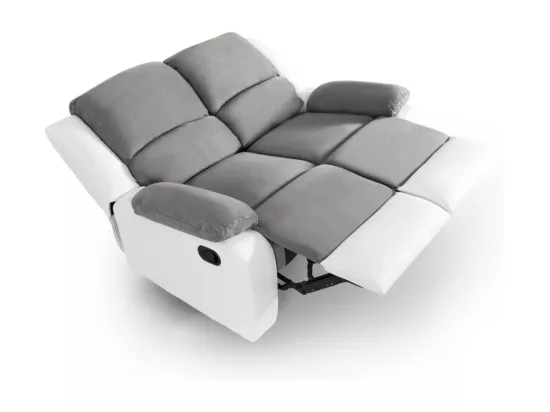 Canapé Relaxation 2 places Microfibre et Simili Léo - Blanc et gris - L143 x 93 x 96cm - Loungitude