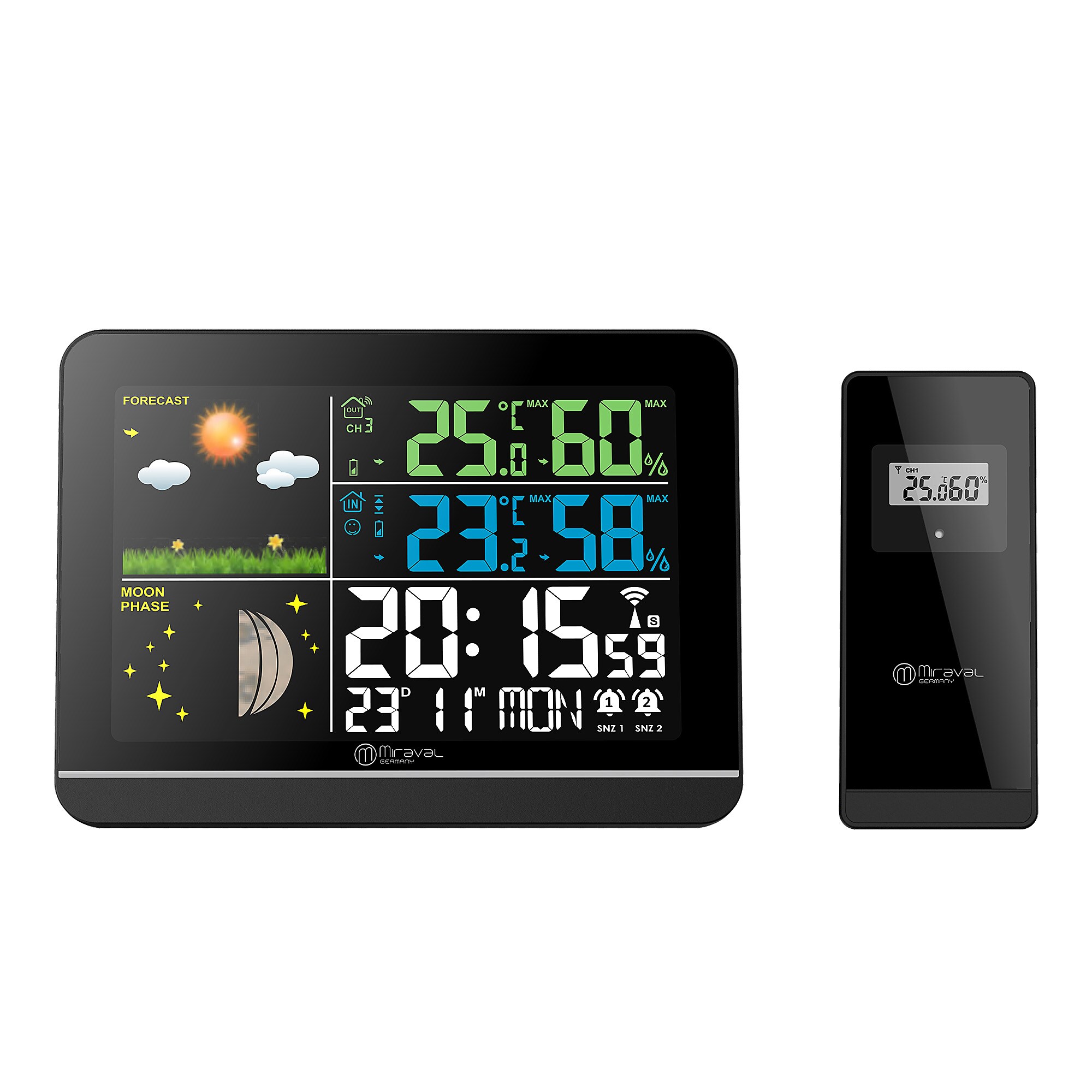 MiravalFunk-Wetterstation mit Farbdisplay und Außensensor