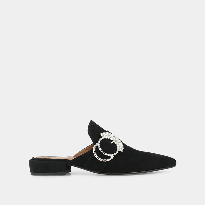Mules pointues à larges boucles  en velours noir