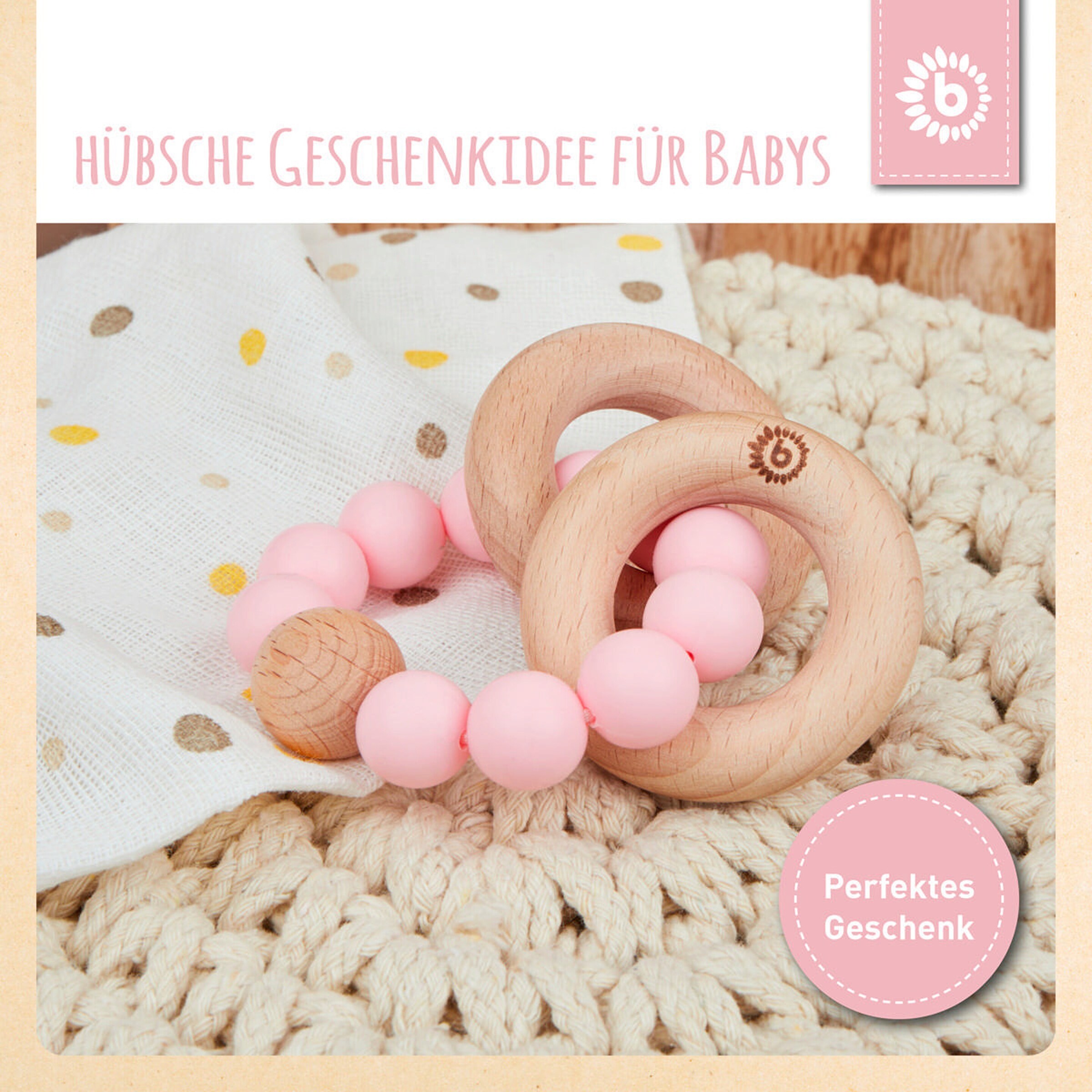 Bieco Beißring mit Silikon Perlen - ab Geburt Rosa