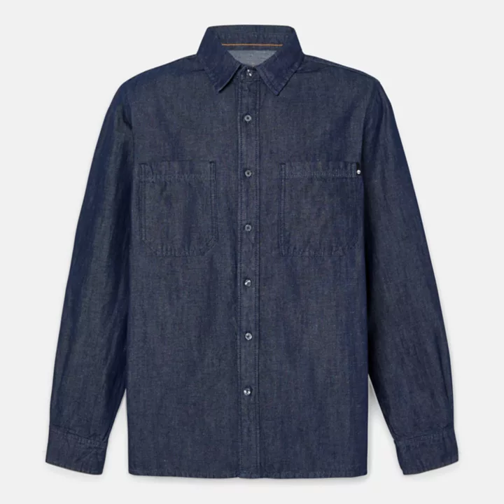Camisa masculina Windham em algodão e cânhamo denim na cor índigo.