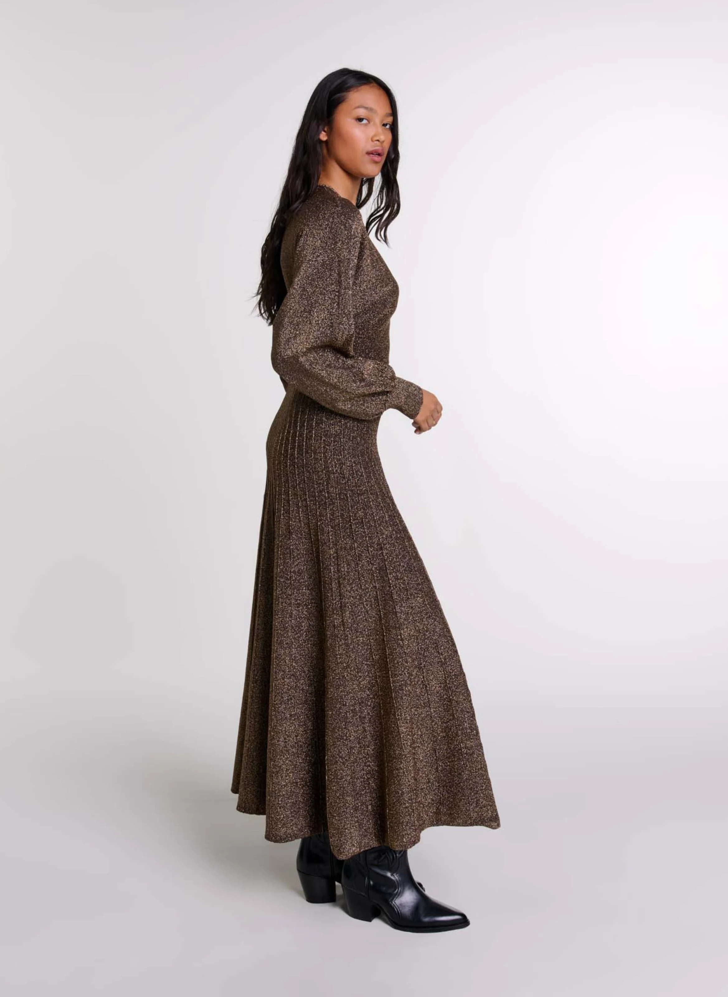 Robe longue col rond scintillante | Doré