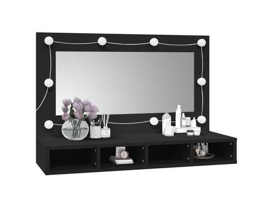 VIDAXL - Armoire à miroir avec led noir 90x31,5x62 cm