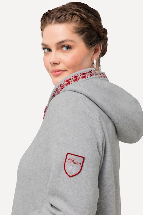 Trachten-Fleecejacke, Kapuze, Zierstickerei, Langarm