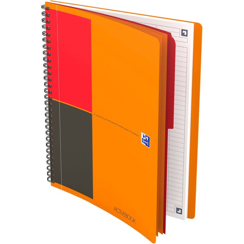 Cahier spirale Oxford International Activebook B5 17,6 x 25 cm - perforé 4 trous - blanc ligné - 160 pages