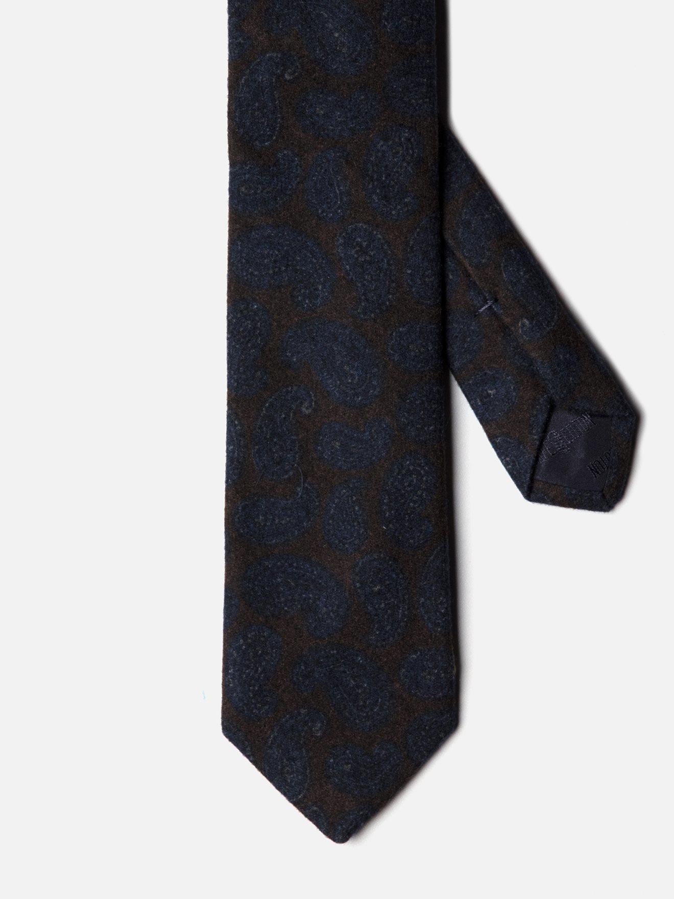 Cravate en laine et soie marron à motifs cachemire