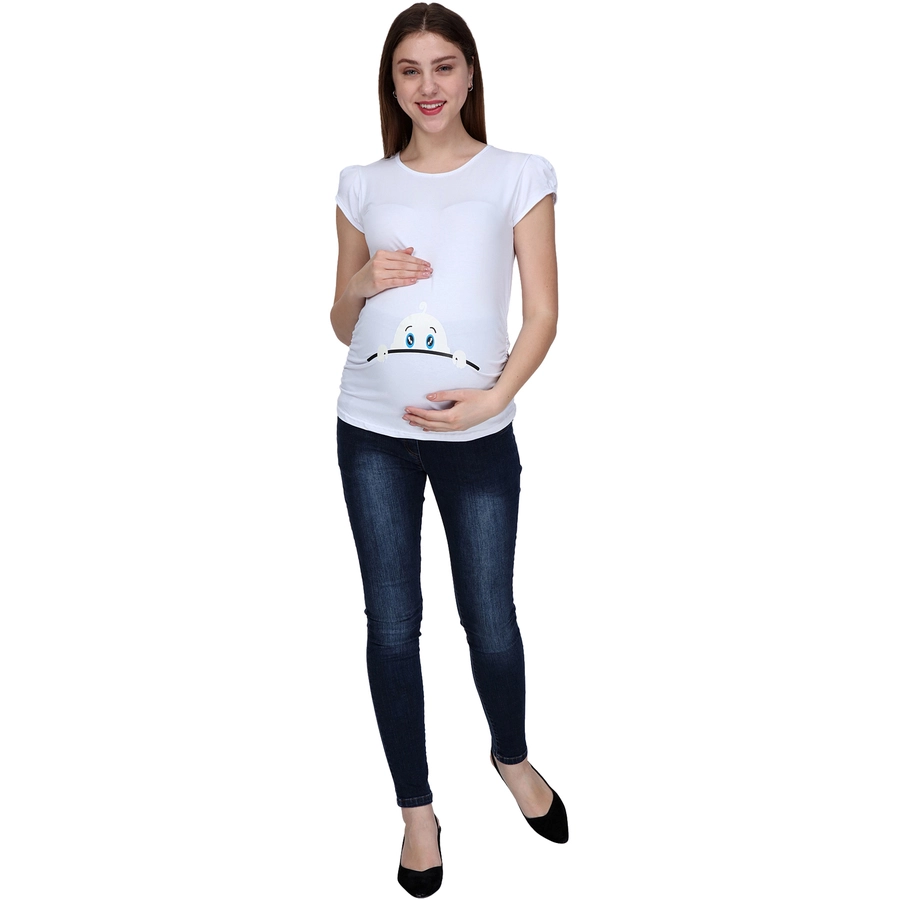 M.M.C. Umstandsshirt Neugieriges Baby mit Motiv Weiß