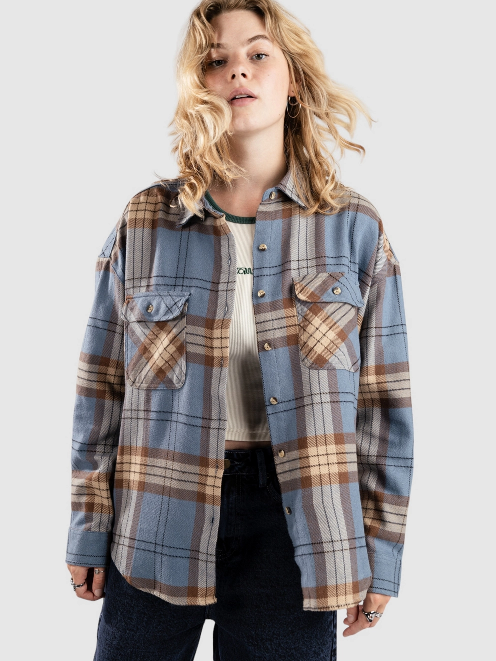 Brixton Bowery Classic Flannel Shirt flt ble/pinecone bwn plai