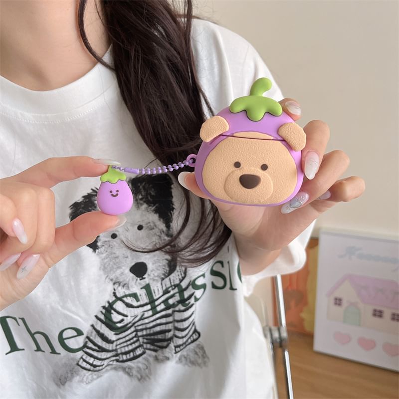 VanDi - Auberginebeer AirPods / Pro oortelefoonhoesje met bedel