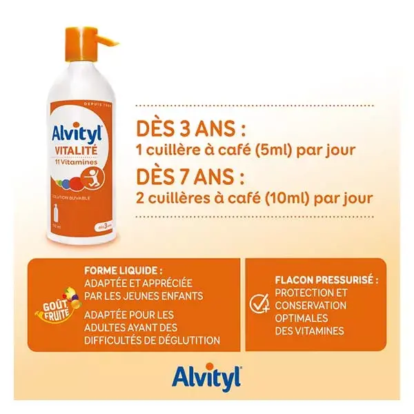 Alvityl Vitality Solução Oral Multivitamínica, 11 vitaminas, a partir dos 3 anos de idade, 150 ml