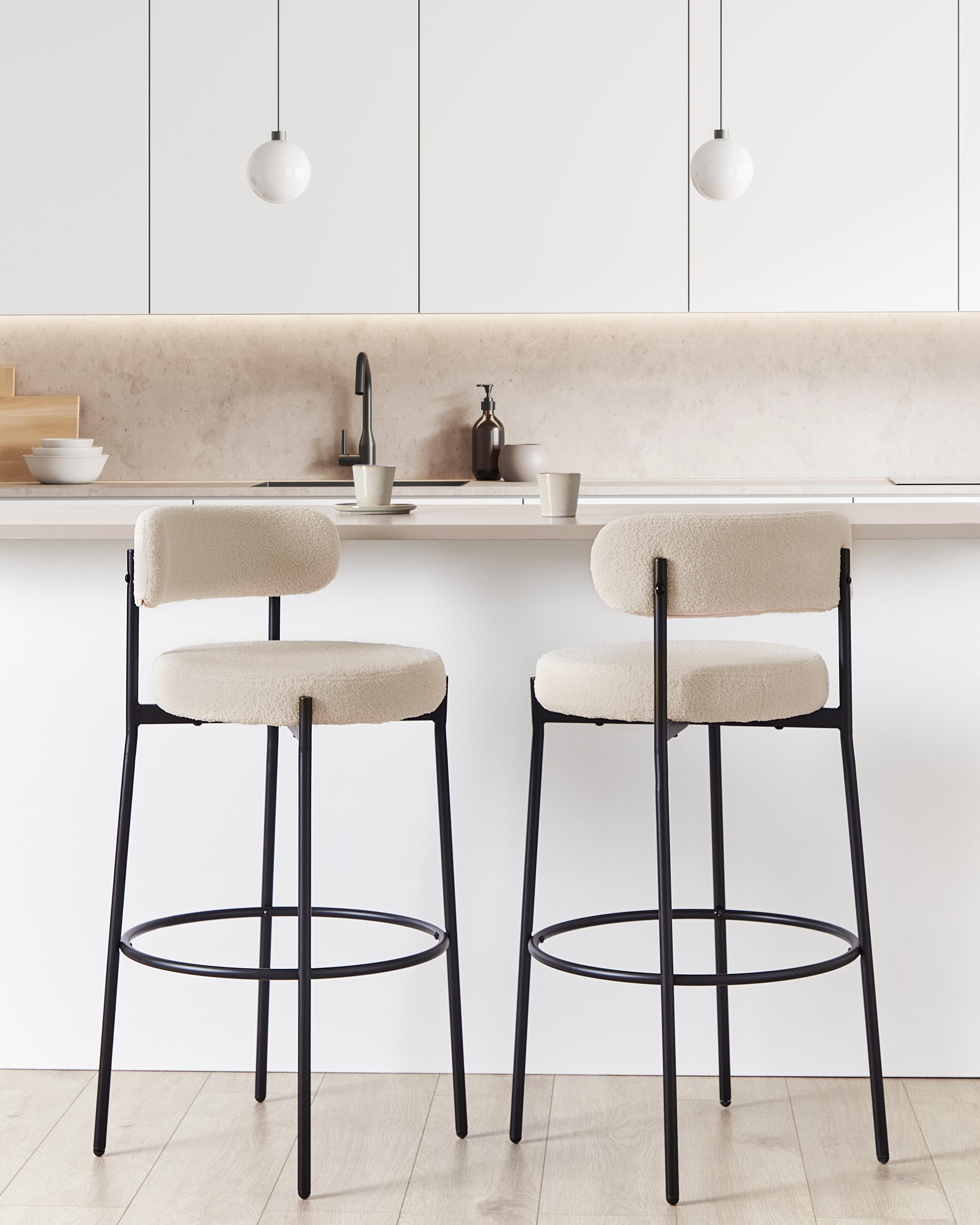 Set van 2 barstoelen ALLISON Bouclé Lichtbeige
