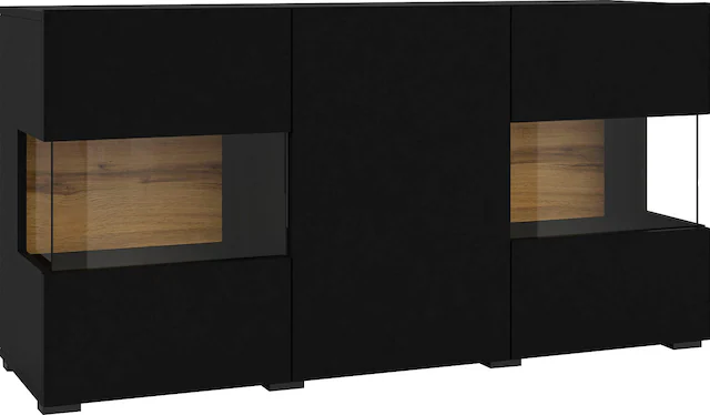 INOSIGN Sideboard »Ava, Breite 120 cm, hängend und stehend montierbar« moderne grifflose Kommode, Anrichte, 3Türen, Eckverglasung