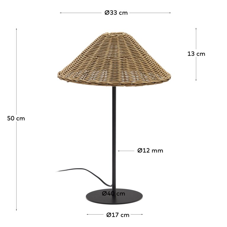 Kave Home Urania tafellamp rotan
