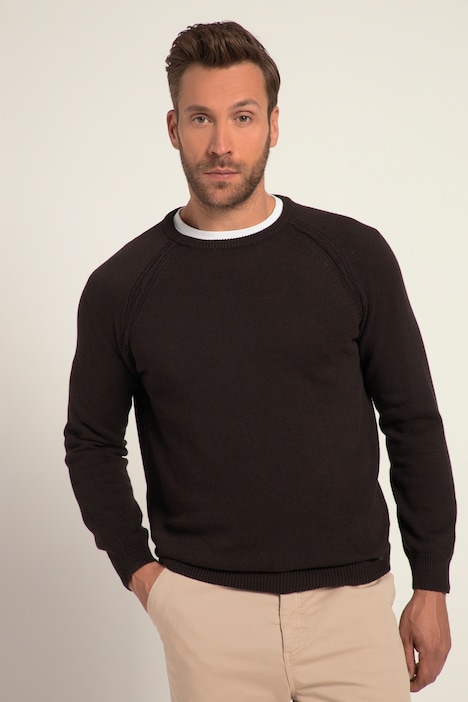 Pullover, offene Kanten, Rundhals, Raglan-Langarm