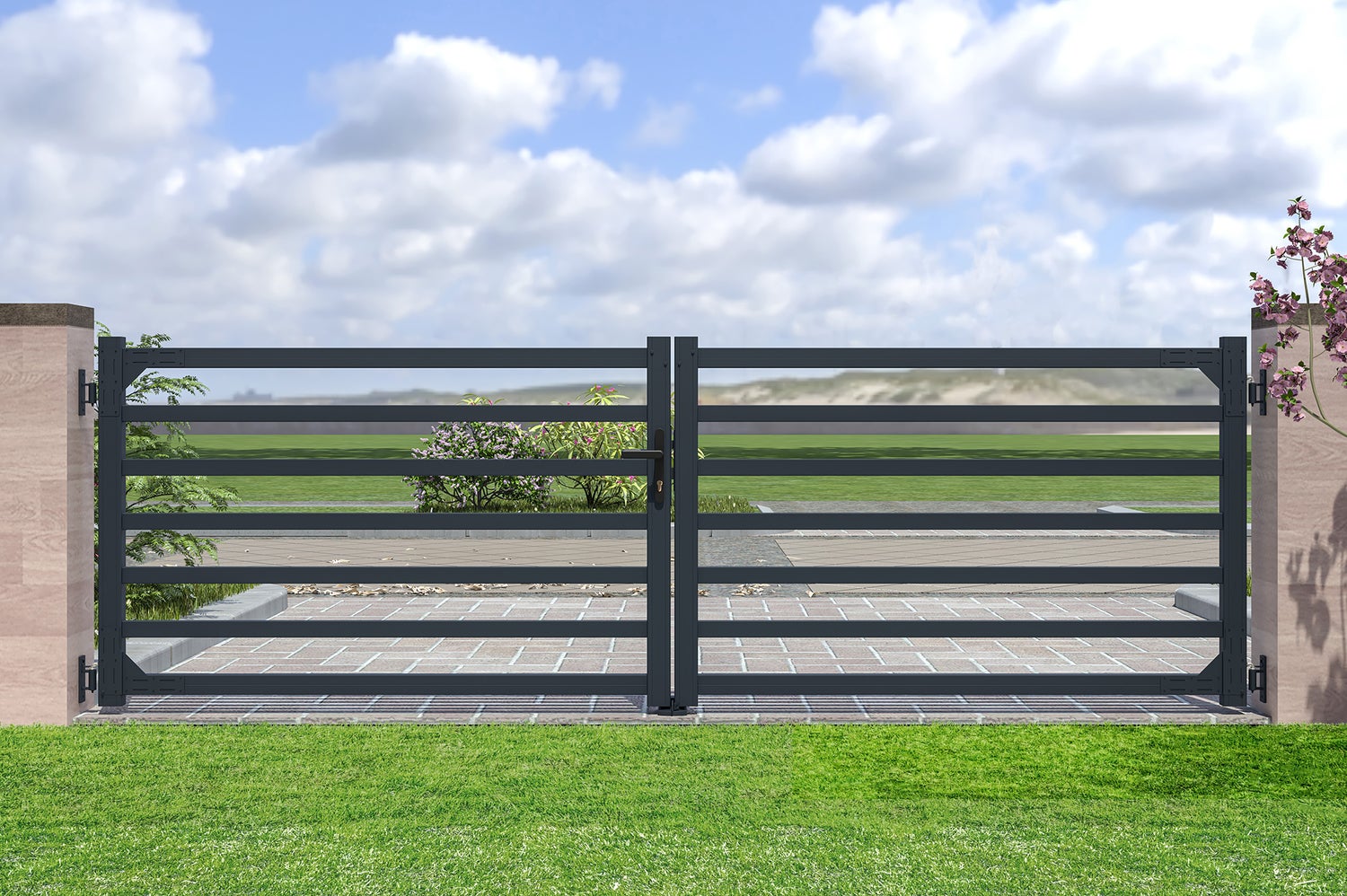 Dubbele aluminium poort 3,5 m ANTELAO 350B110 GRIJS