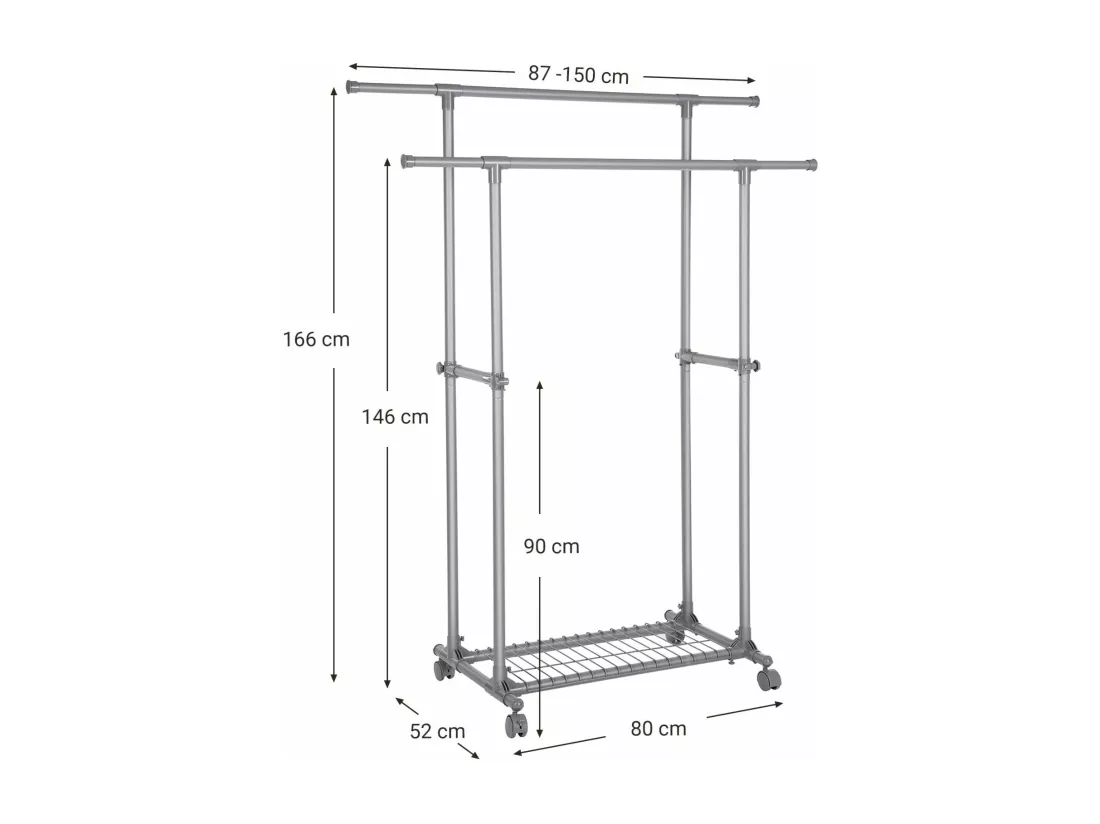 Portant double barre porte-vêtements grise 87 x 52 x 166 cm 12_0003488