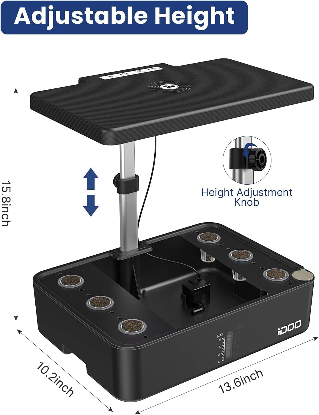 iDOO Hydroponic System, Smart Garden, Hydroponisches Anzuchtsystem,12Hülsen, mit Automatisch Timer, Smart Garden mit LED Pflanzenlampe und Ventilato, Höhenverstellbar kräutergarten Set, Schwarz