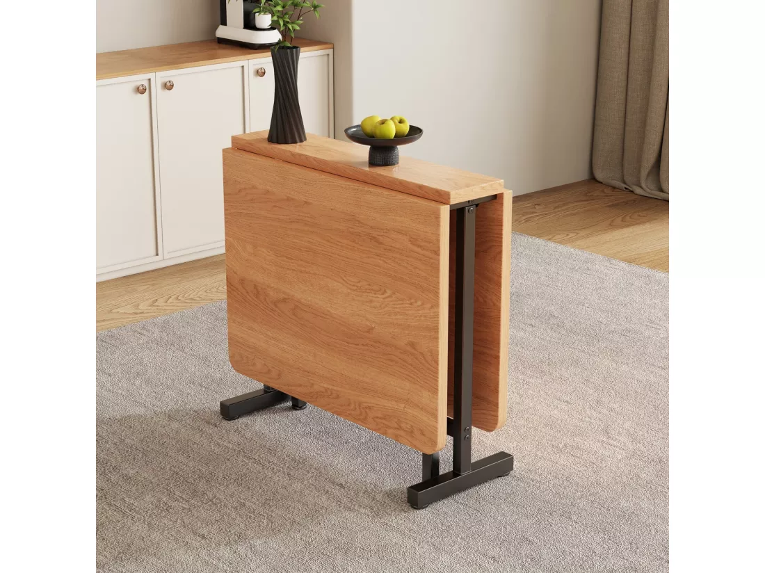 Table à manger 4 à 6 personnes - MDF et métal - Naturel et noir - extensible et pliable - 21/120x80x75cm
