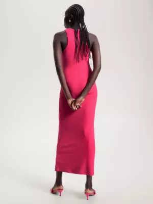 Vestido longo canelado justo ao corpo