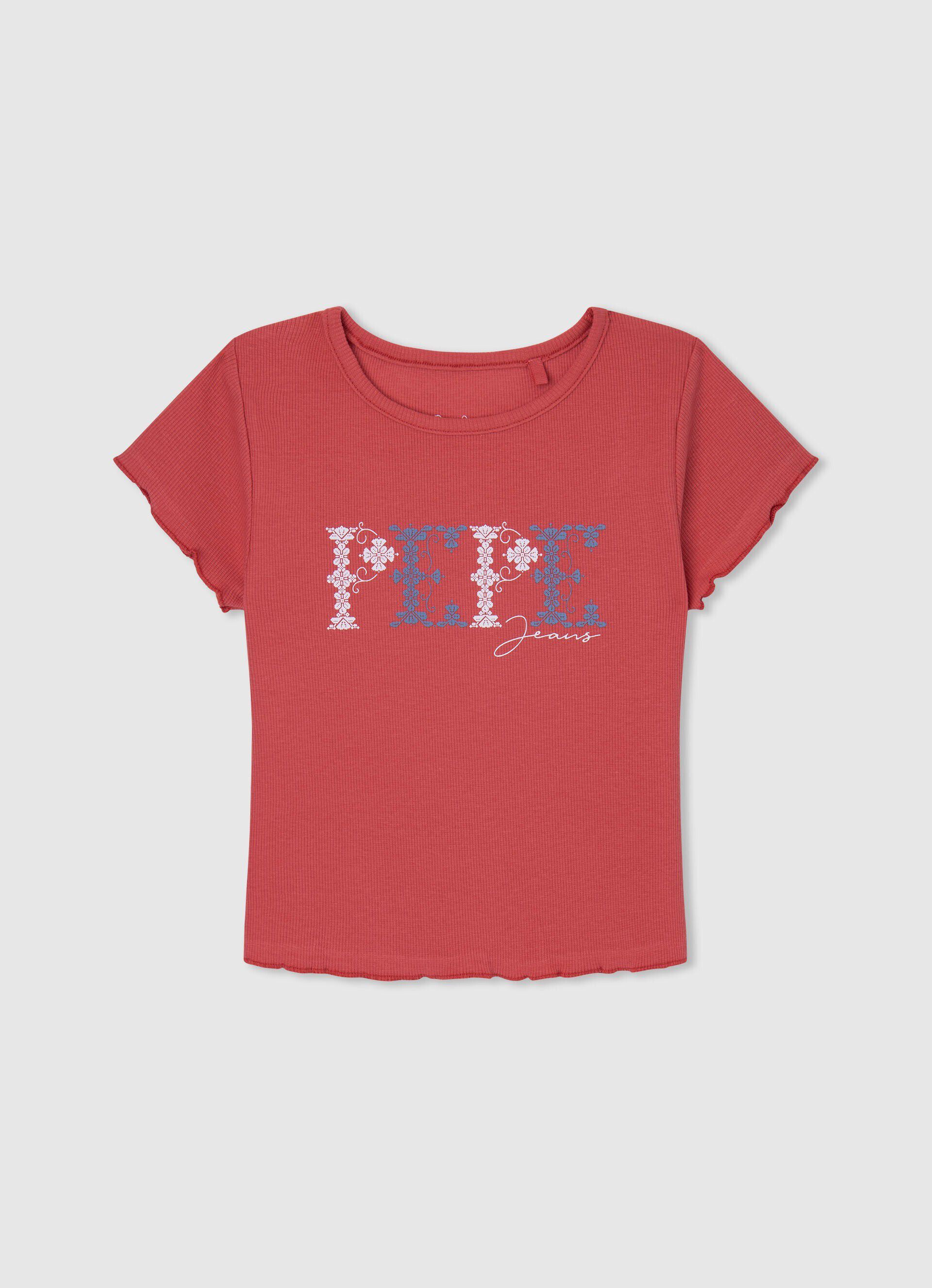 CAMISETA DE ALGODÃO COM MALHA CANELADA - vermelho estúdio